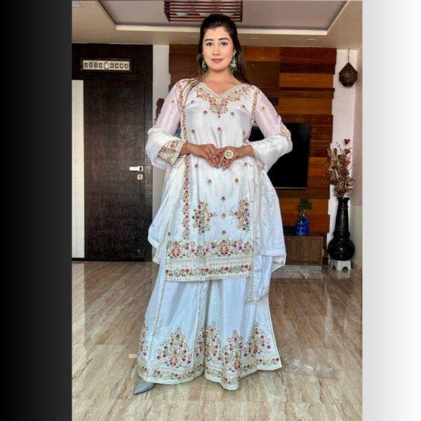 Pure Cinon Silk With Heavy Embroidery