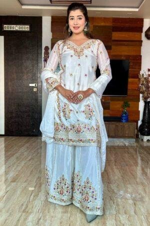Pure Cinon Silk With Heavy Embroidery