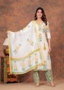 Cotton straight kurti,pant, dupatta sets