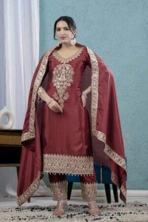 Heavy Chinnon Silk With Heavy Embroidery