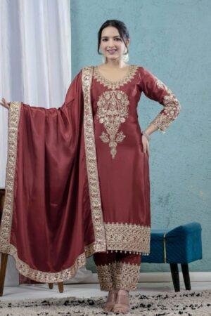 Heavy Chinnon Silk With Heavy Embroidery
