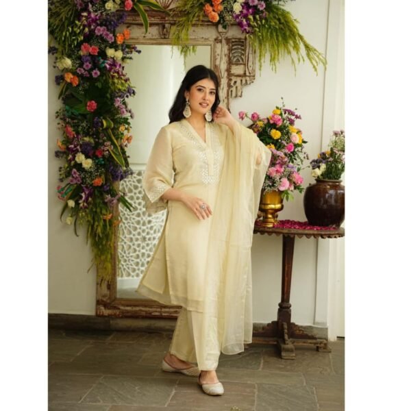 Elegant Off-White Chanderi Suit