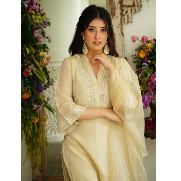 Elegant Off-White Chanderi Suit - Image 2