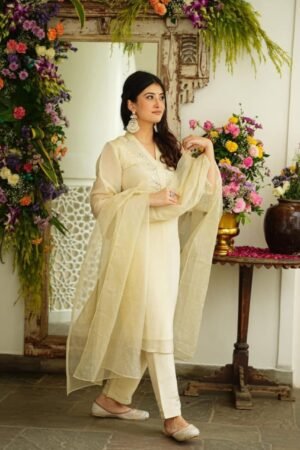Elegant Off-White Chanderi Suit