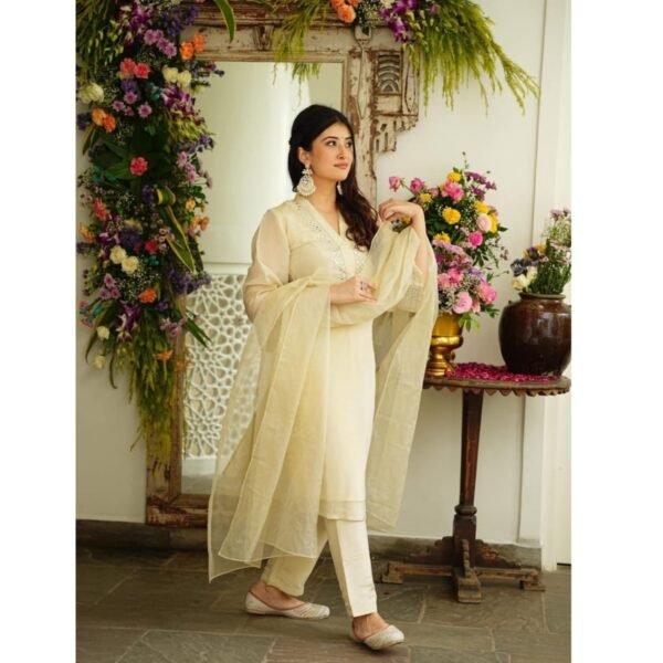 Elegant Off-White Chanderi Suit - Image 3